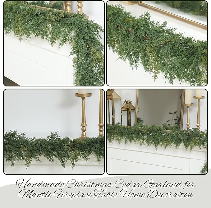 Dingion 2 PCS 6 ft Christmas Cedar Garland - Thick & Soft Artificial Realistic Cedar Pine Garland for Home Mantle, Stair, Fireplace, Wall, Indoor, Outdoor Christmas Winter Holiday Party Decoration