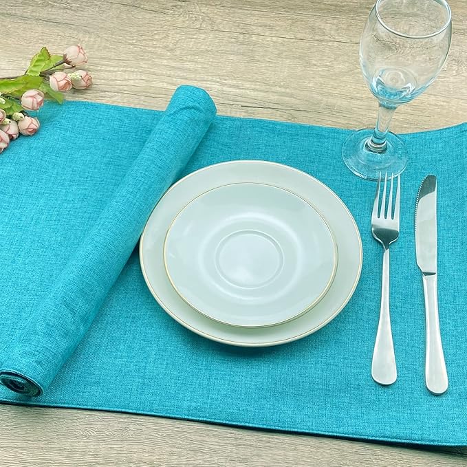 Weabetfu Cloth Placemats Set of 8 Heat Resistant Dining Table Placemmats Cotton Linen Machine Washable Kitchen Table Mats Wrinkle Free Thick Fabric Place Mat,Easy to Clean,13"x19" Teal