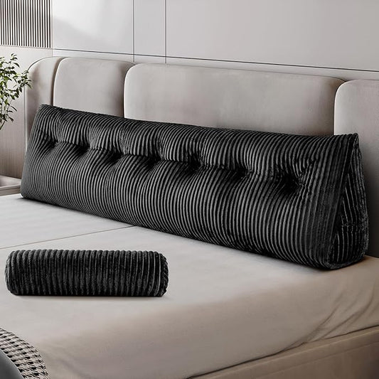 Z-hom Large Wedge Pillow Headboard, King Triangular Headboard Pillow, Reading Pillow Standard Bed with a Roll Pillow for Bed Sitting Up Sleeping, Backrest Cushion Headboard Gap Pillow for Back, Black
