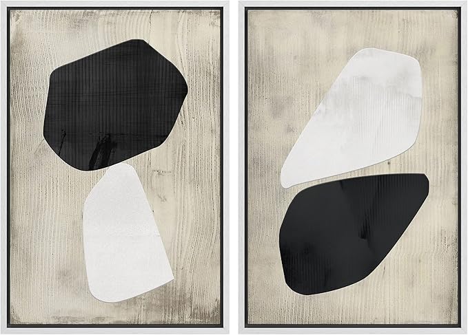 SIGNWIN Framed Canvas Print Wall Art Set Mid-Century Grunge Duotone Polygons Abstract Shapes Illustrations Minimal Decorative Nordic Zen Bohemian for Living Room, Bedroom, Office - 16"x24"x2 White