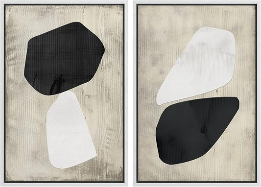 SIGNWIN Framed Canvas Print Wall Art Set Mid-Century Grunge Duotone Polygons Abstract Shapes Illustrations Minimal Decorative Nordic Zen Bohemian for Living Room, Bedroom, Office - 16"x24"x2 White