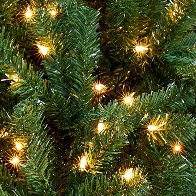 Yaheetech 7.5ft Pre-lit Spruce Artificial Hinged Christmas Pine Tree Prelighted Holiday Xmas Tree for Home Party Decoration with 550 Warm White Lights and 1354 Branch Tips, Green