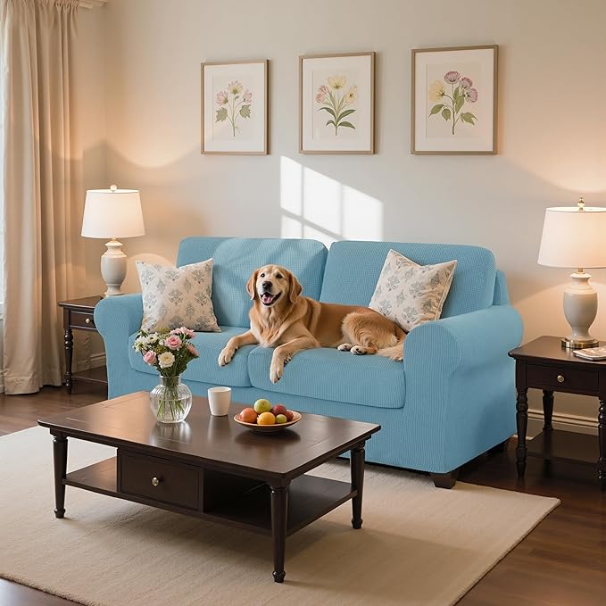 SUBRTEX 5 Pieces Stretch Sofa Slipcover Sets Couch Cover Sets Backrest Cushion Covers Furniture Protector Collection Set for Oversize Sofa Loveseat Chair Slip Covers(Medium, Steel Blue)