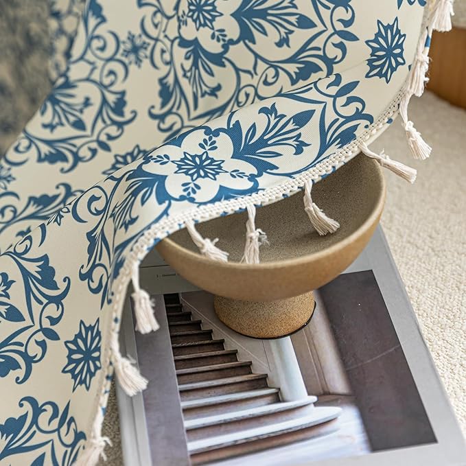 Boho Floral Curtains French Country Farmhouse Curtains 96 Inches Long Light Filtering Window Rod Pocket Drapes for Living Room 2 Panels-Blue Floral