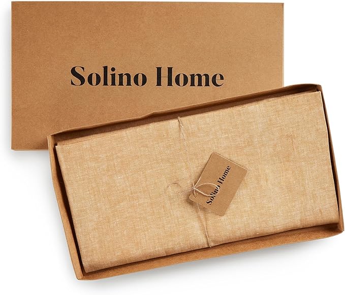 Solino Home Linen Cloth Tablecloth 52 x 52 Inch - 100% Pure Linen Golden Nugget Square Tablecloth - Athena, Machine Washable Table Throw for Fall, Autumn, Thanksgiving