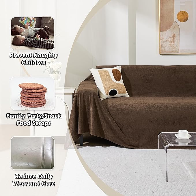 MEETSKY Couch Cover for 3 Cushion Sofa Washable, Cat Scratch Proof Sofa Covers, Furniture Protector L Shape Sofa Slipcovers Soft Sectional Couch Covers for Dogs, 71" x 134", Brown