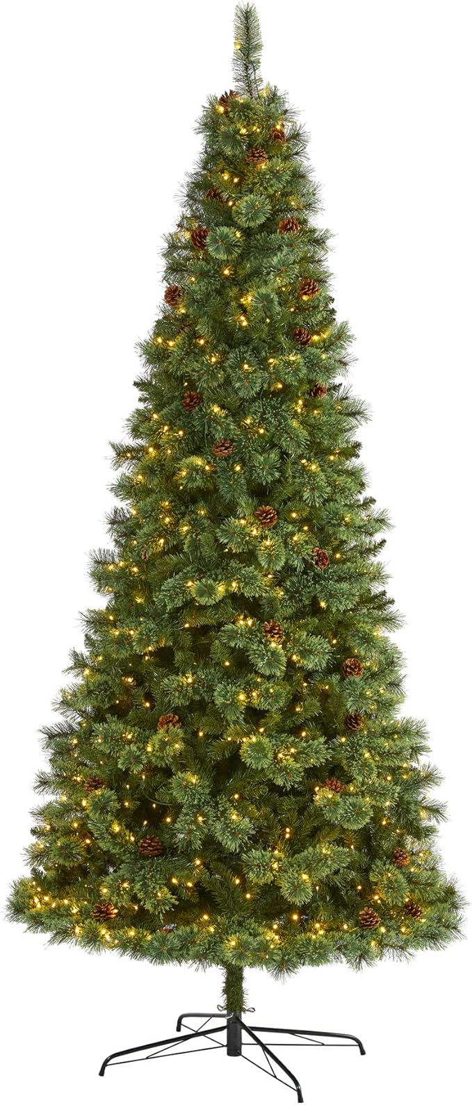 Nearly Natural 9ft. White Mountain Pine Artificial Christmas Tree with 650 Clear LED Lights and Pine Cones