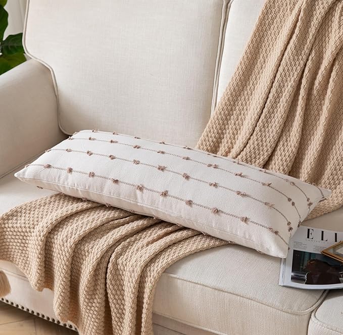 Caflife Boho Lumbar Throw Pillow Covers 14x36 inches Long, Farmhouse Decorative Body Pillow for Bed and Sofa, Living Room Home Decor Couch Pillowcase, Pack of 1