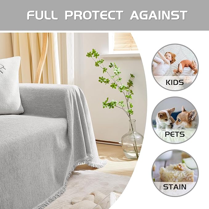 MEETSKY Couch Cover Sectional L Shape Sofa Covers Protector Sofa Throw Cover Washable Sectional Sofa Slipcovers, Thick Soft Fabric Chenille Modern Style for Living Room, 91" x 118", Light Gray