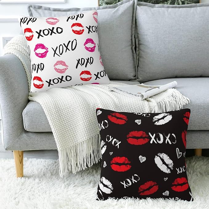 XOXO Throw Pillow Covers Set of 2 Red Lips Pillow Covers 18x18 Inch Modern Farmhouse Home Decorative Pillow Cases Cushion Cover for Sofa Living Room Office