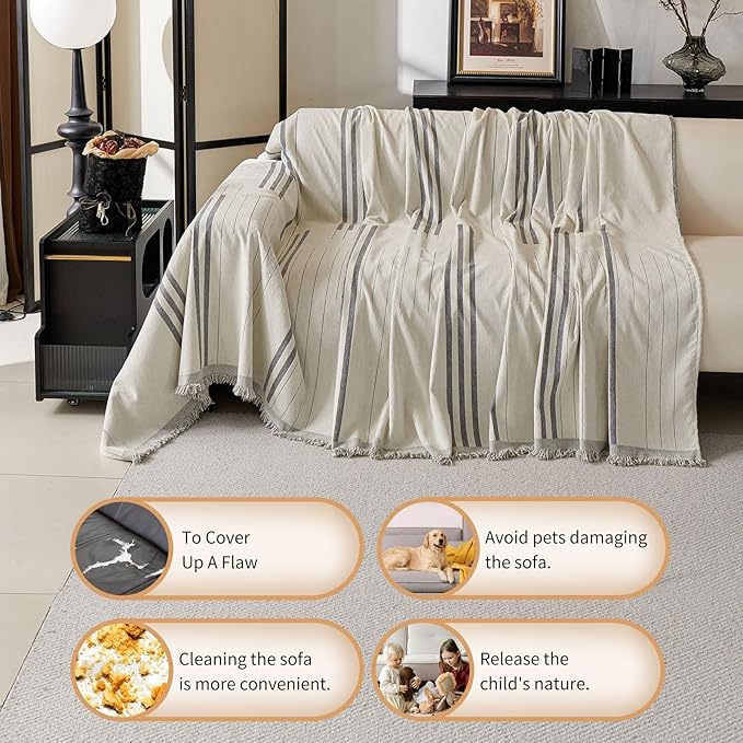 Boho Non Slip Covers Sofa Covers for 3 Cushion Chenille Dog Pet Couch Protector Washable L Shaped Sofa Cover ﻿ (Light Gray, 91"*150")