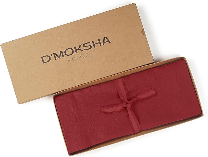 D'Moksha Homes Linen Red Table Runner 90 Inches Long - 100% Pure Linen 14 x 90 Inch Table Runner for Dining, Fall, Thanksgiving, Christmas, Holiday - Machine Washable