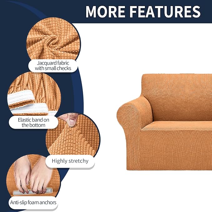 Cupuamon 2025 New Stretch Chair Sofa Slipcovers Couch Cover for 1 Seater Furniture Protector Sofa Covers with Elastic Bottom Jacquard Fabric Small Checks for Pets, Kids - Golden