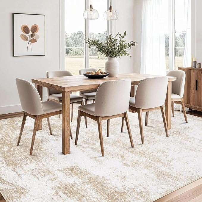 6x9 Area Rugs for Living Room: Washable Modern Abstract Rug Large Soft Non Slip Rug Indoor Low Pile Carpet for Bedroom Dining Room Home - Beige