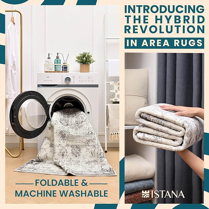 Istana Hallway Runner Rug 2x6 - White Cream/Grey Kitchen Rugs Non Slip Washable -Silk's Soft Touch Carpet Runner - Stylish Rug for Home
