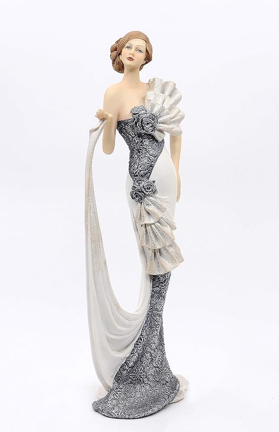 Comfy Hour Glamour Elegance Victorian Style Lady Collection Elegant Slim Lady Lifting Up Skirt Collectible Figurine, 13-inch Height, Gray & White, Polyresin
