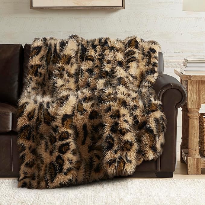 Hyde Lane Faux Fur Throw Blanket, Luxury Fluffy Leopard Blankets for Home Couch Sofa, Fuzzy Plush Animal Coat Color Throws for Decoration, Gift for Women, 50x60