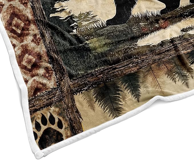Cabin Throw Blankets, Rustic Farmhouse Hunting Deer Bear Sports Cozy Warm Bed Couch Blanket, Country Wooden Camping Forest White Fleece Flannel Throws to Decorate The Room and Bedroom