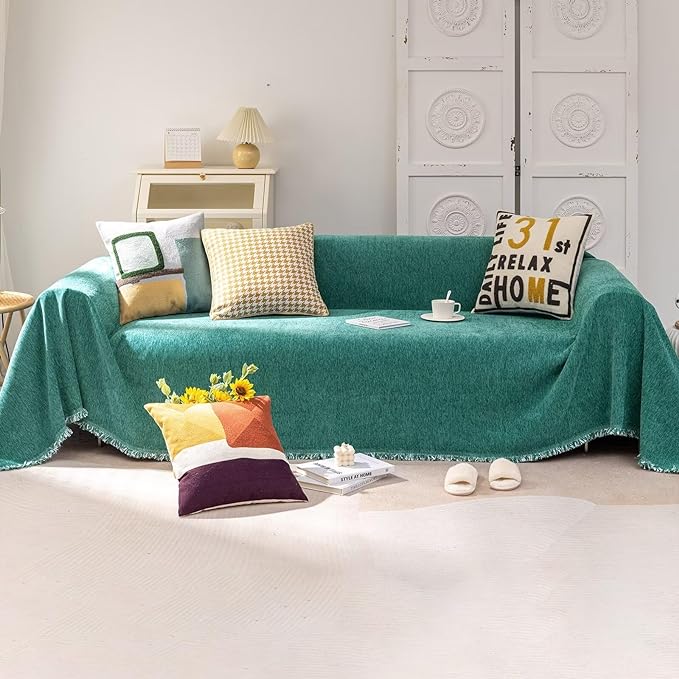 VClife Modern Teal Green Couch Cover XXL Sofa Covers for Sectional Sofa Large Sofa Slipcover, Soft Chenille Couch Covers for 2 Cushion Couch Washable Living Room Furniture Protector, 71''x150''