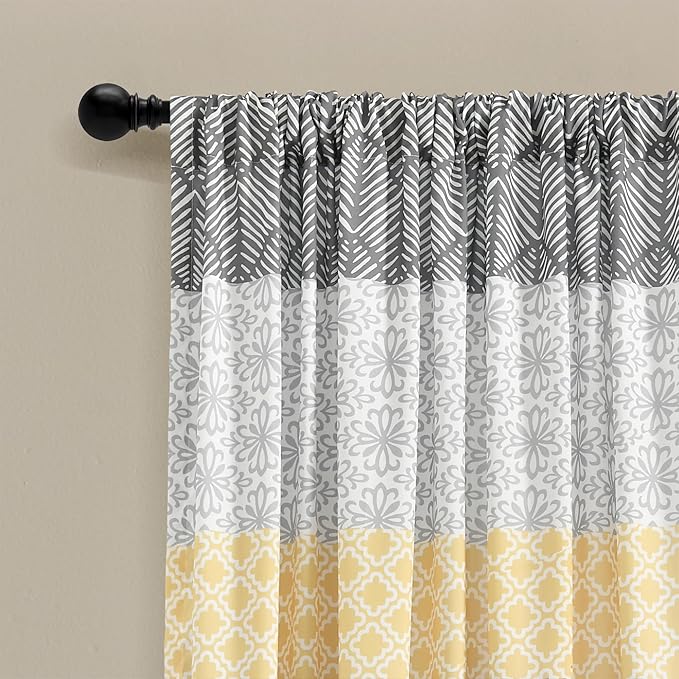 Lush Decor Bohemian Stripe Window Curtain Panels, Pair 52" W x 84" L Yellow & Gray - Light Filtering Curtains for Bedroom - Boho Curtains - Maximalist Decor