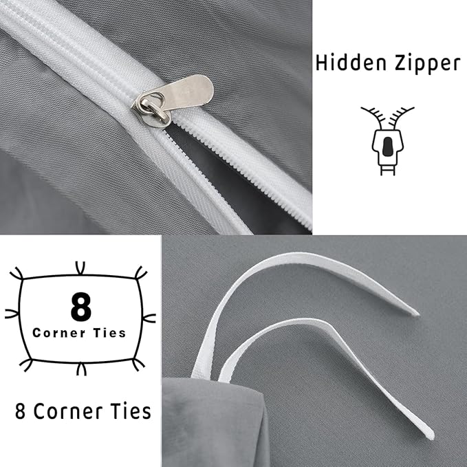 100% Organic Cotton Duvet Cover King 400 Thread Count Sateen Comforter Cover Soft and Breathable Cooling Bedding Set 3 Piece（Grey,King）