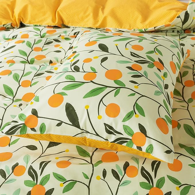 HoneiLife Floral Duvet Cover King - 100% Cotton Comforter Cover, Botanical Bedding Duvet Cover Sets with Zipper Closure & Corner Ties, 3-PC Wildflower Comforter Cover Sets, Fruit