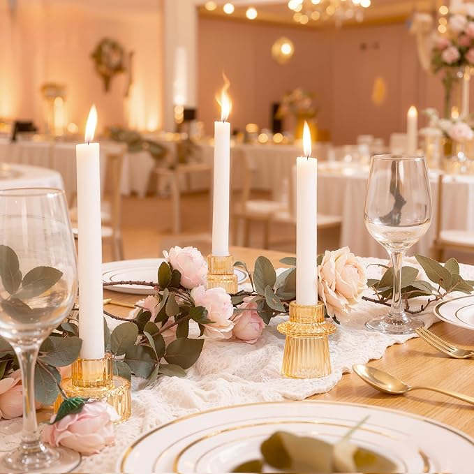 WELLIFE 6 Pcs Gold Glass Candle Holder, Taper Candle Holder, Gold Candlestick Holders for Party, Wedding Decorations, Table Centerpieces and Thanksgiving