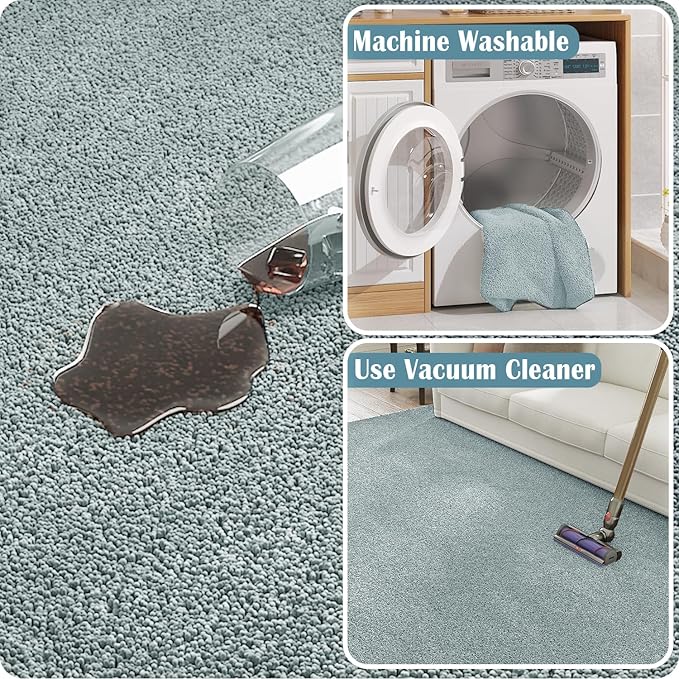 jinchan Solid Plush Area Rug 3x5 Performance Shaggy Washable Rug Indoor Soft Modern Faux Wool Cozy Non Slip Carpet for Living Room Kids Room Bedroom Dining Room Nursery Slate Blue