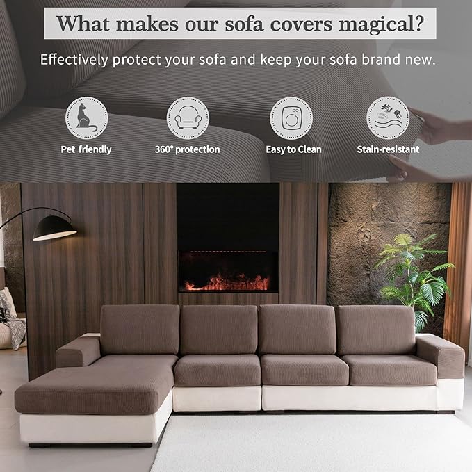 Sectional Couch Covers, Wear Resistant Stretch Sofa Covers Washable Soft Couch Cushion Covers Anti Slip Furniture Protector Sofa Slipcovers for Pets (2 Pieces 2 Seaters Cover, Brown)