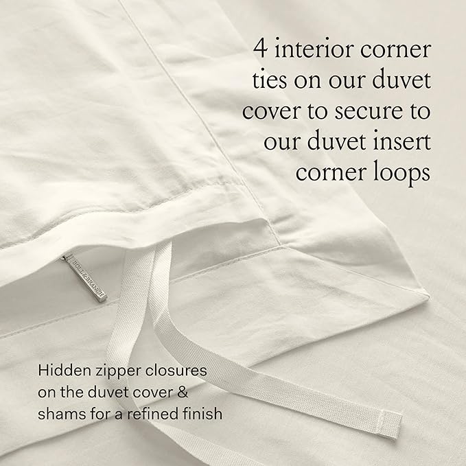 BOLL & BRANCH Signature Hemmed Duvet Set - Full/Queen, Stone - Luxury 100% Organic Cotton - 1 Duvet Cover, 2 Shams - Buttery Soft, Hidden Closures