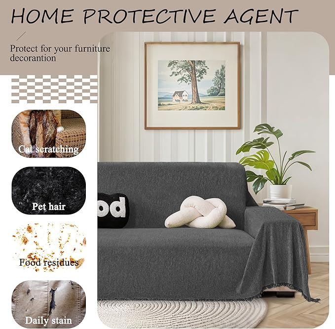 ALIECOM Sectional Couch Covers L Shape Sectional Sofa Cover for Dogs 2 Piece Thick Chenille L Shaped Couch Cover Blanket Chaise Sofa Slipcovers Pet Furniture Protector Washable (X-Large, Dark Grey)