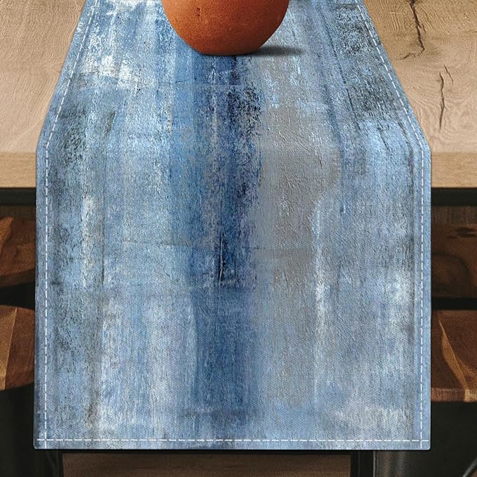 Blue Grey Table Runners Modern Art Farmhouse Linen Table Runners Dresser Scarves Retro Rustic Style for Party Kitchen Dining Table Coffee Holiday Party Decor (Blue Grey, 13"x 71")