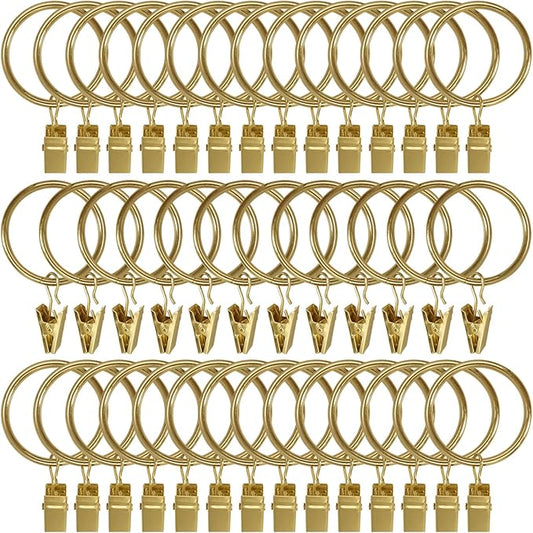 40 Pack Metal Curtain Rings with Clips, Drapery Clips Hooks, Decorative Curtain Rod Clips 1.5 in Interior Diameter, Gold