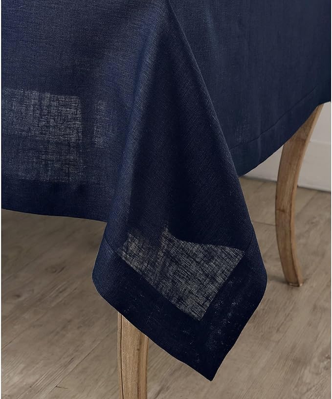 Solino Home Navy Blue Tablecloth 60 x 108 Inch - 100% Pure Linen Rectangular Tablecloth - Machine Washable Table Cloth for Fall, Autumn, Thanksgiving, Christmas, Holiday, Winter - Fete