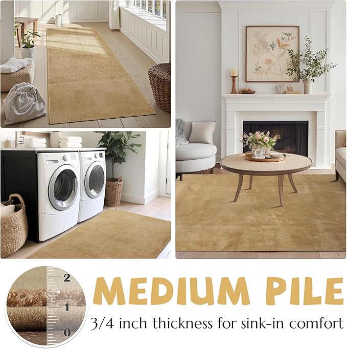 jinchan Solid Plush Area Rug 5x7 Performance Shaggy Washable Rug Indoor Soft Modern Faux Wool Cozy Non Slip Carpet for Living Room Kids Room Bedroom Dining Room Nursery Tan