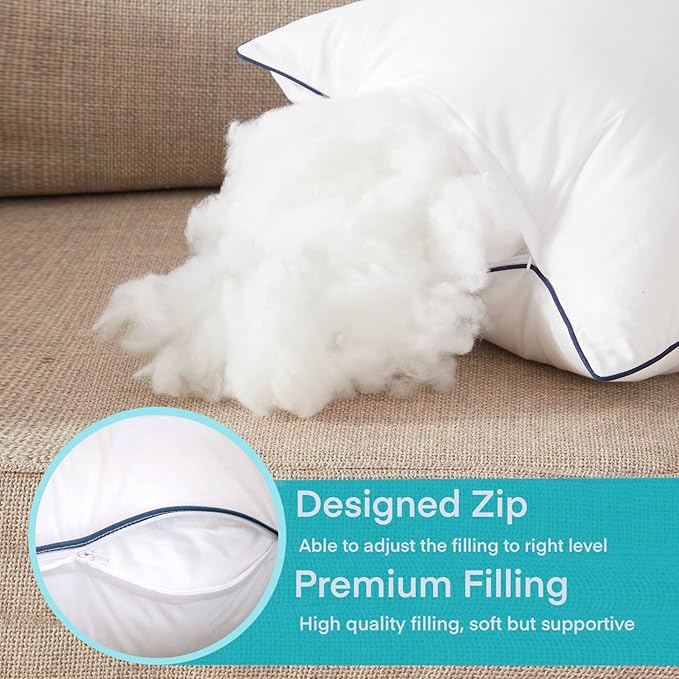 22x22 Inch Pillow Inserts Set of 2-100% Cotton Cover, Square Decorative Throw Pillows for Couch, Sofa, Chair, or Bed (2 Pack, 22x22 Inch)