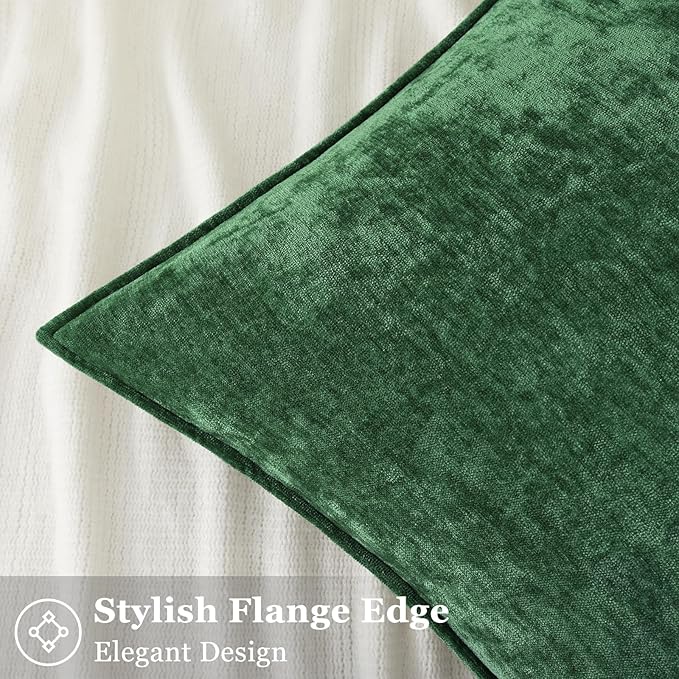 decorUhome Christmas Couch Throw Pillow Covers 18x18 Set of 2, Decorative Soft Euro Velvet Neutral Chenille Pillow Covers with Elegant Design for Sofa Bed Living Room Home Decor, Green