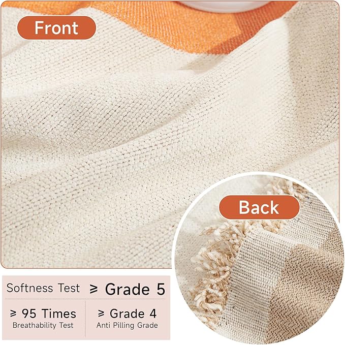 VClife Couch Cover for Sofa Washable Plush Sofa Cover Slipcover with Tassel 71''x150''- Modern Minimalism Caramel White Stripe Jacquard Couch Cover for 3 Seat Cushion Couch, Anti Pilling, Easy Care