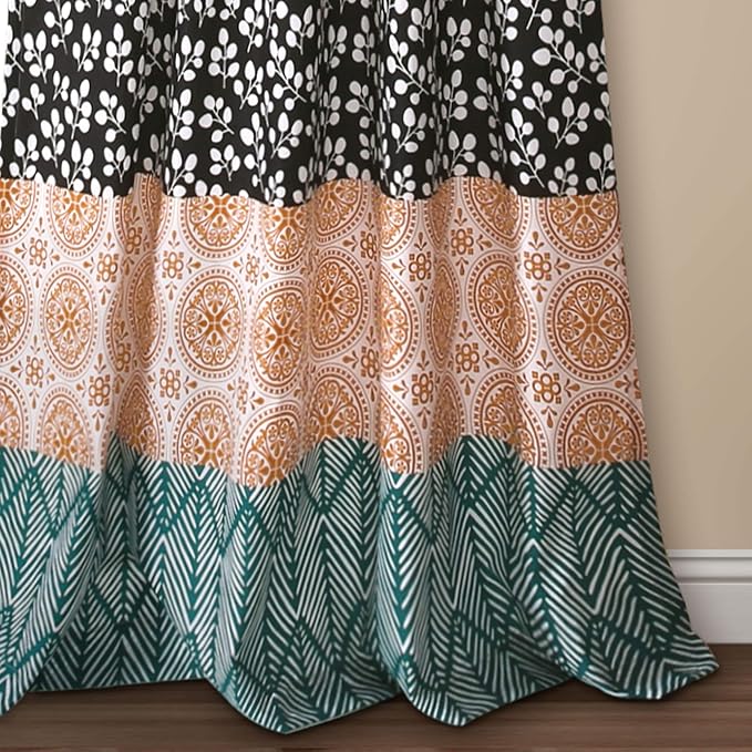 Lush Decor Bohemian Stripe Window Curtain Panels, Pair 52" W x 108" L Turquoise & Orange - Light Filtering Curtains for Bedroom - Boho Curtains - Maximalist Decor