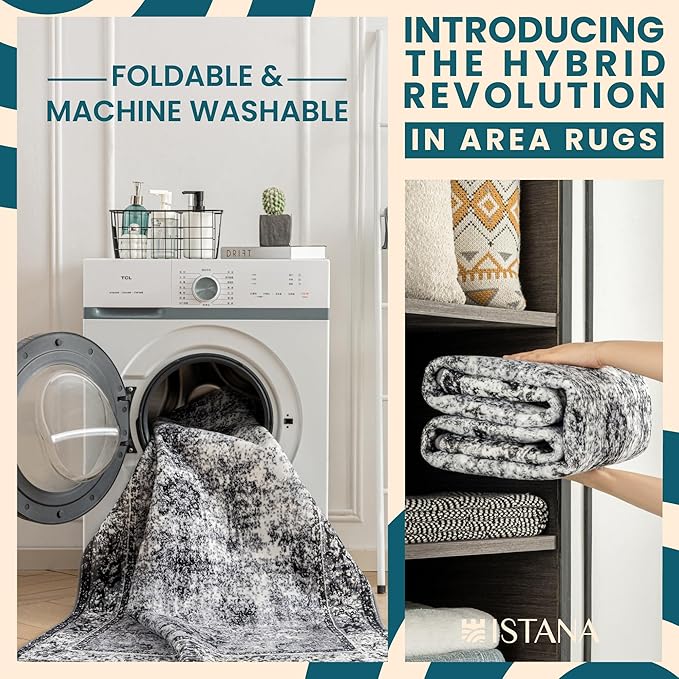 Istana 4x6 Area Rug - Dark Grey Rugs for Living Room 4x6 - Foldable Rugs for Bedroom - Stain Resistant Washable Rug - Eco-Friendly Boho Area Rugs - Easy to Clean Living Room Rug 4 x 6