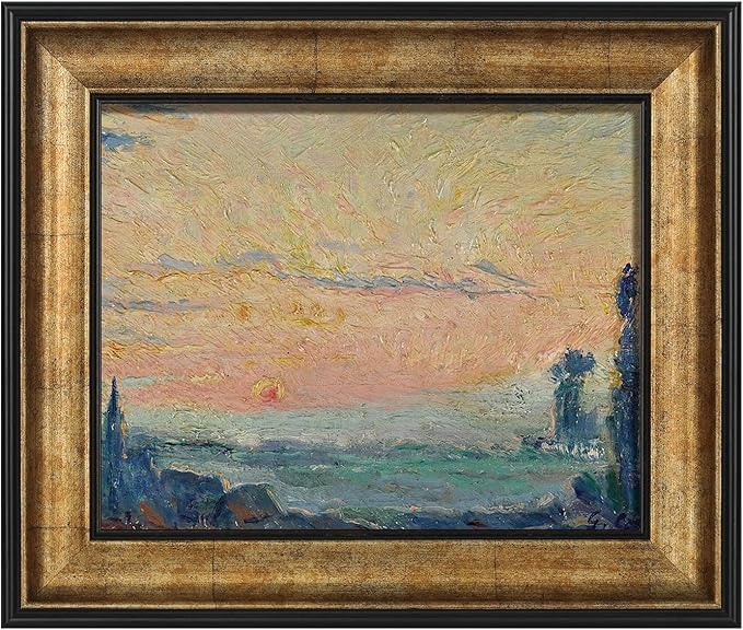 FOLKOR Framed Wall Art for Living Room, 8x10 Abstract Landscape Wall Decor for Dining Room Bathroom, Vintage Gold Photo Frame with Stand for Desk Shelf Side Table Decoration (Sunset)