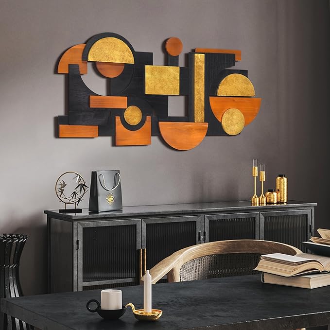 Empire Art Direct "Amber Embraces I Handmade Dimensional Solid Paulownia Wood Abstracts Wall Art, Ready to Hang, Living Room, Bedroom & Office, 48" x 24"x 1.42"