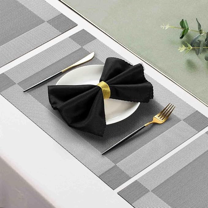 AHHFSMEI Placemats for Dining Table Set of 8 Woven Vinyl Plastic Place Mats Non-Slip Heat Insulation Stain Resistant Table Mats Washable Easy Clean Placemats (Silver Corner 8)