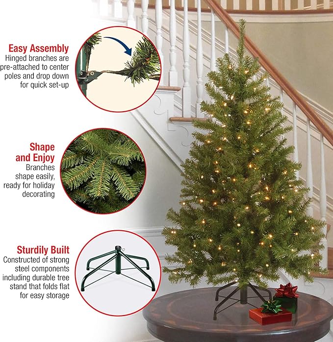 National Tree Company 4.5 ft Pre-Lit North Valley Spruce Artificial Christmas Tree, 200 Clear Lights, 398 Tips, Includes Stand, Green
