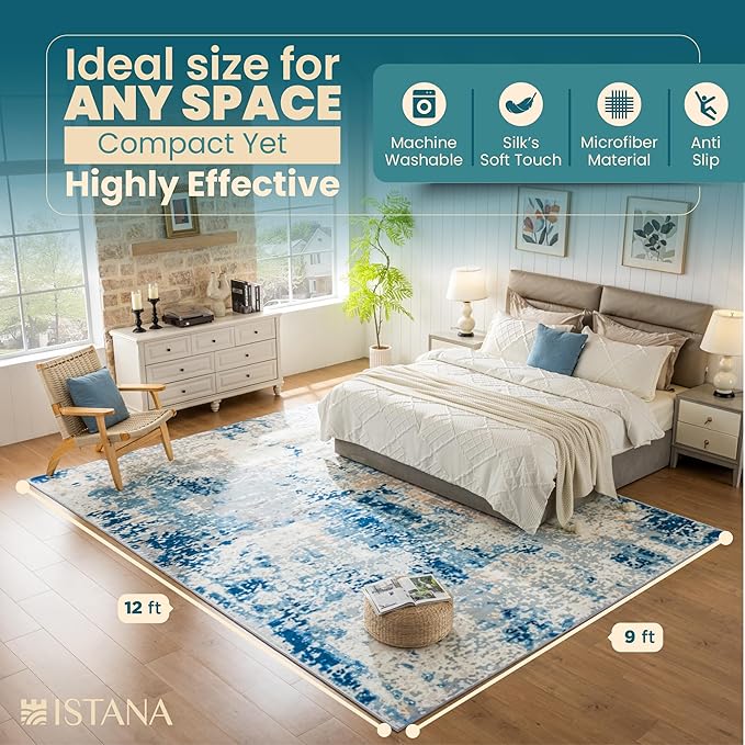 Istana 9x12 Area Rug - Blue/Ivory 9 x 12 Area Rugs for Living Room - Foldable 9x12 Rugs for Bedroom/Living Room Rug - Stain Resistant Washable Rugs - Eco-Friendly Area Rugs