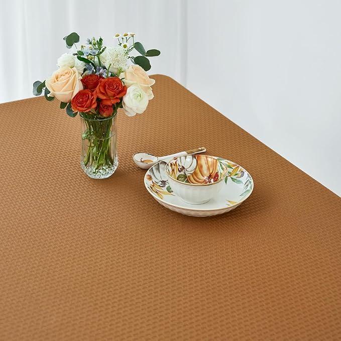 maxmill Square Harvest Tablecloth Water Resistance Antiwrinkle Spill Proof Weaved Design Table Cloth Decoration Table Cover for Fall Harvest Thanksgiving Dinner, 70 x 70 Inch, Amber
