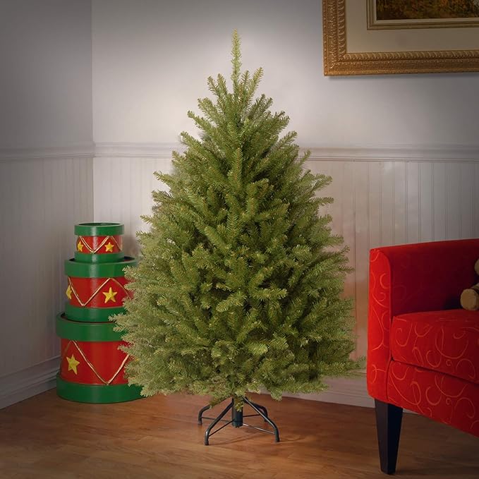 National Tree Company 4.5 ft Pre-Lit Dunhill Fir Artificial Christmas Tree, 450 Clear Lights, 763 Tips, Includes Stand, Green