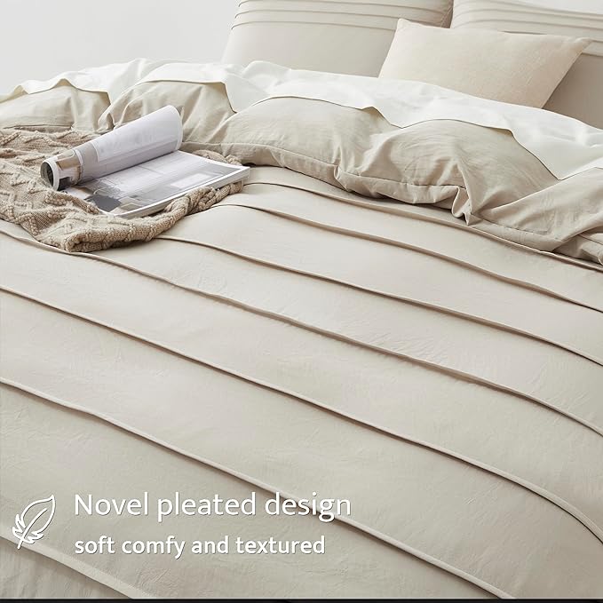 Oli Anderson Linen Grey Duvet Cover Queen Size - Pleated Queen Duvet Cover, 3PCS Soft and Breathable Textured Bedding Set with Zipper Closure(Linen,90"x90")