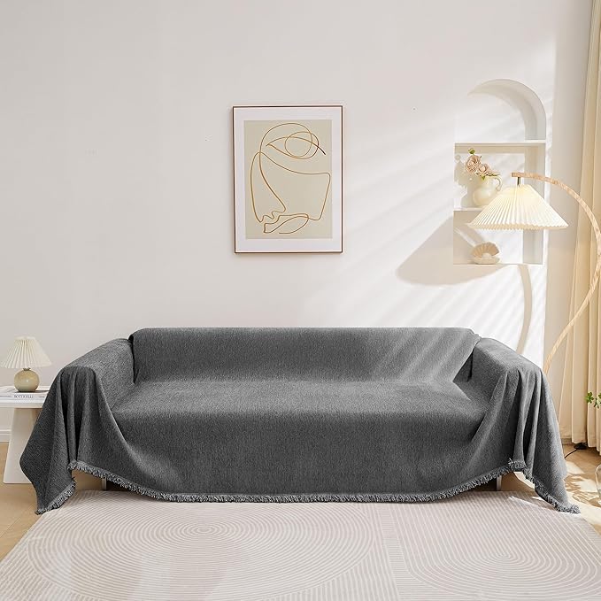 MEETSKY Oversized Couch Cover Sofa Cover for 3 Cushion Couch Sofa ，Washable Sofa Covers for Living Room Sectional Sofa Covers for Dogs Couch Protector, 91" x 150", Charcoal Gray