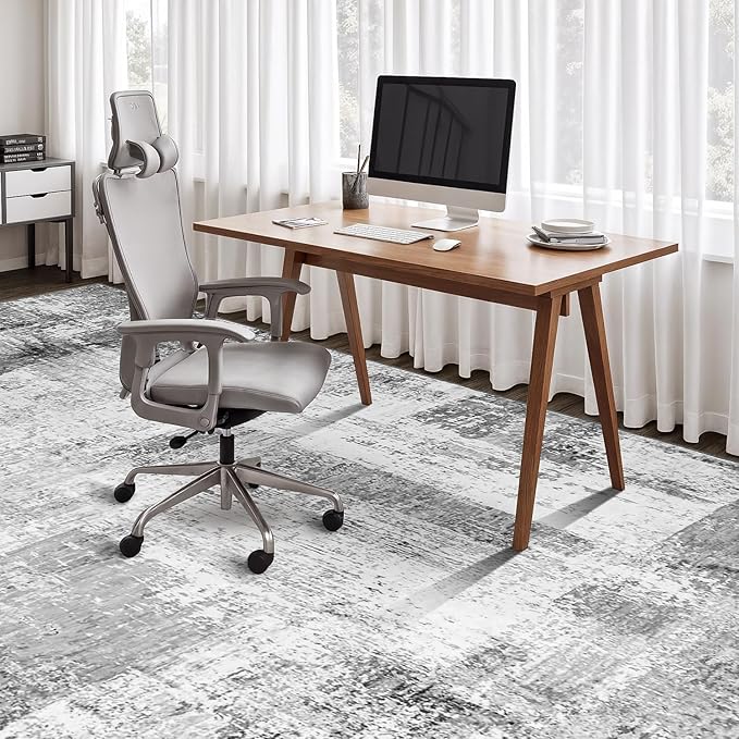 Rugflix 6x9 Area Rugs for Living Room, Washable Rug, Non-Slip, Soft Low Pile Carpet, Stain Resistant, Abstract Rug, Indoor Grey Rug for Bedroom, Dining Room, Home Office